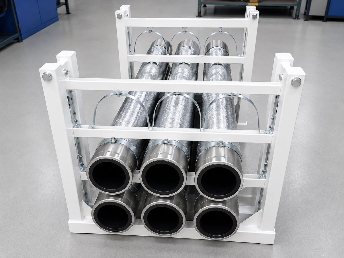 Packsafe transport frame loaded with two layers of capped SRCP lengths